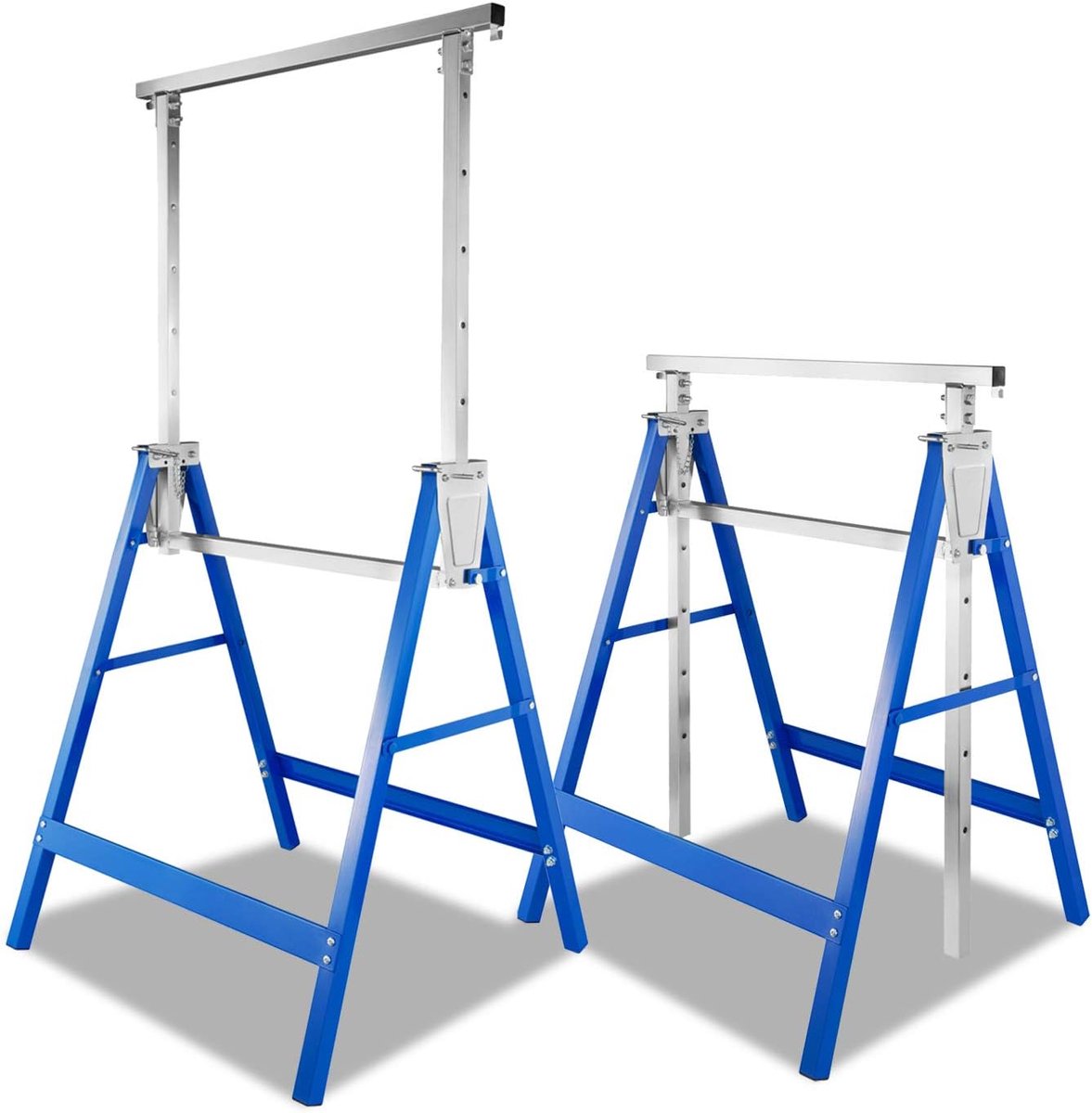2 x steigerbok, klapbok, 7-voudig in hoogte verstelbaar, 81-130 cm, 400 kg, frame inklapbaar, metalen onderstelbok, werkbok