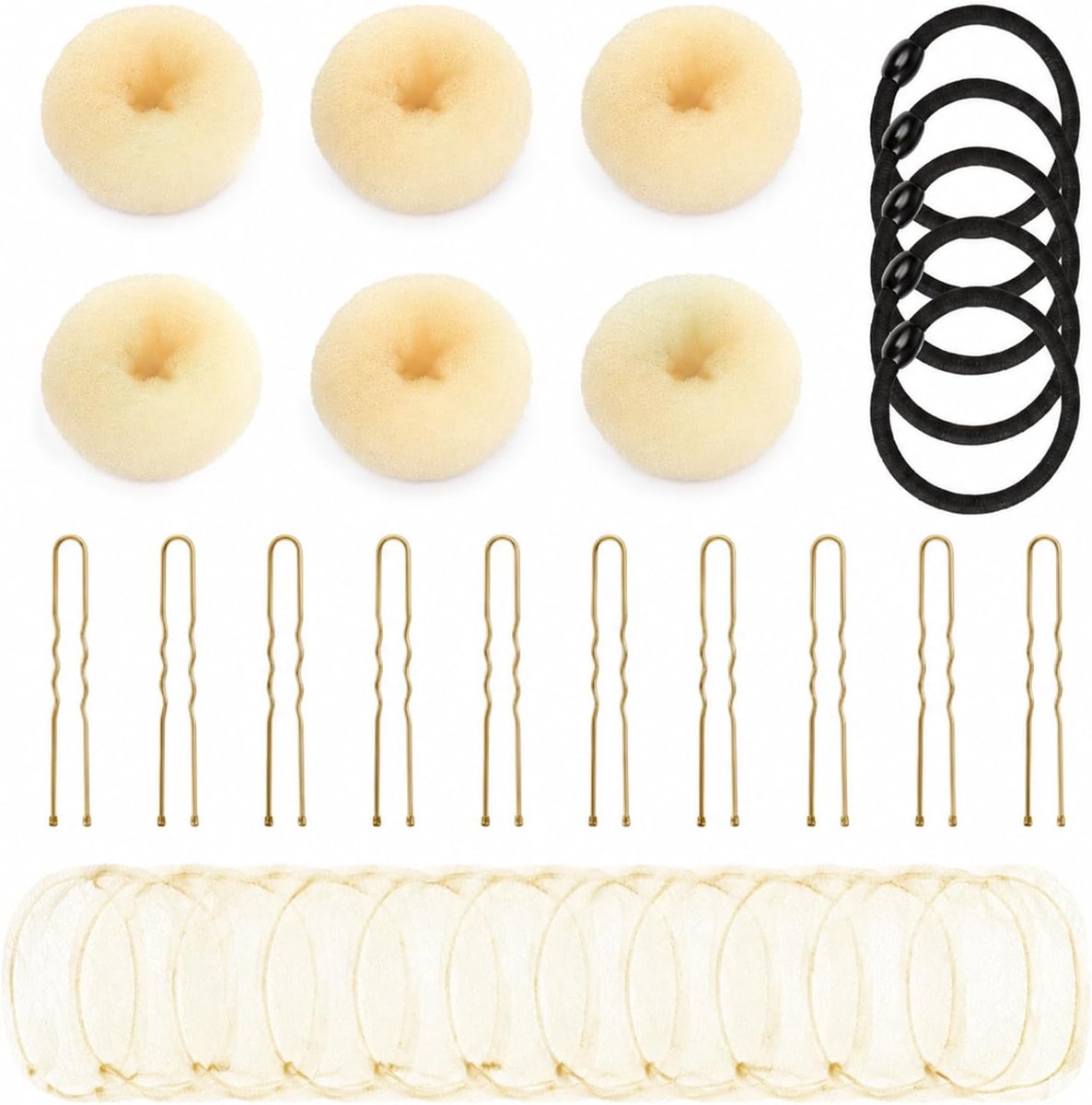 31-delig set duttkussen haarnetje knot, lichtbeige 5cm, knotmaker volume haarelastiek haarspelden, voor knotkapsels ballet dagelijks, haarknot