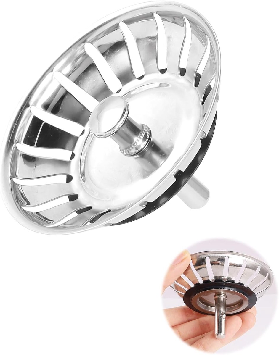 2-in-1 zeef voor gootsteen, 80 mm, roestvrijstalen afvoerzeef, keukenspoelbak, compatibel met ATLANT DOMSJÖ spoelbak, sifon, reserveonderdelen, afdichting