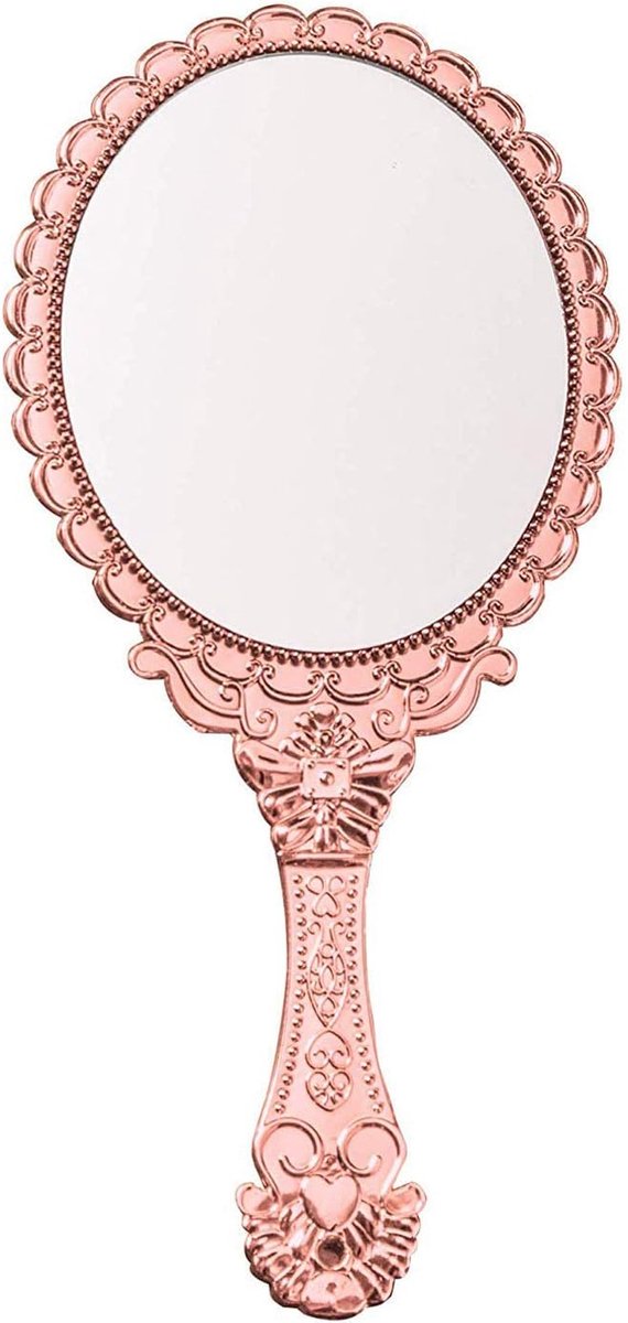 Handheld ijdelheid make-up spiegel decoratieve vintage cosmetische spiegel hand held reizen spiegels (Rose goud)