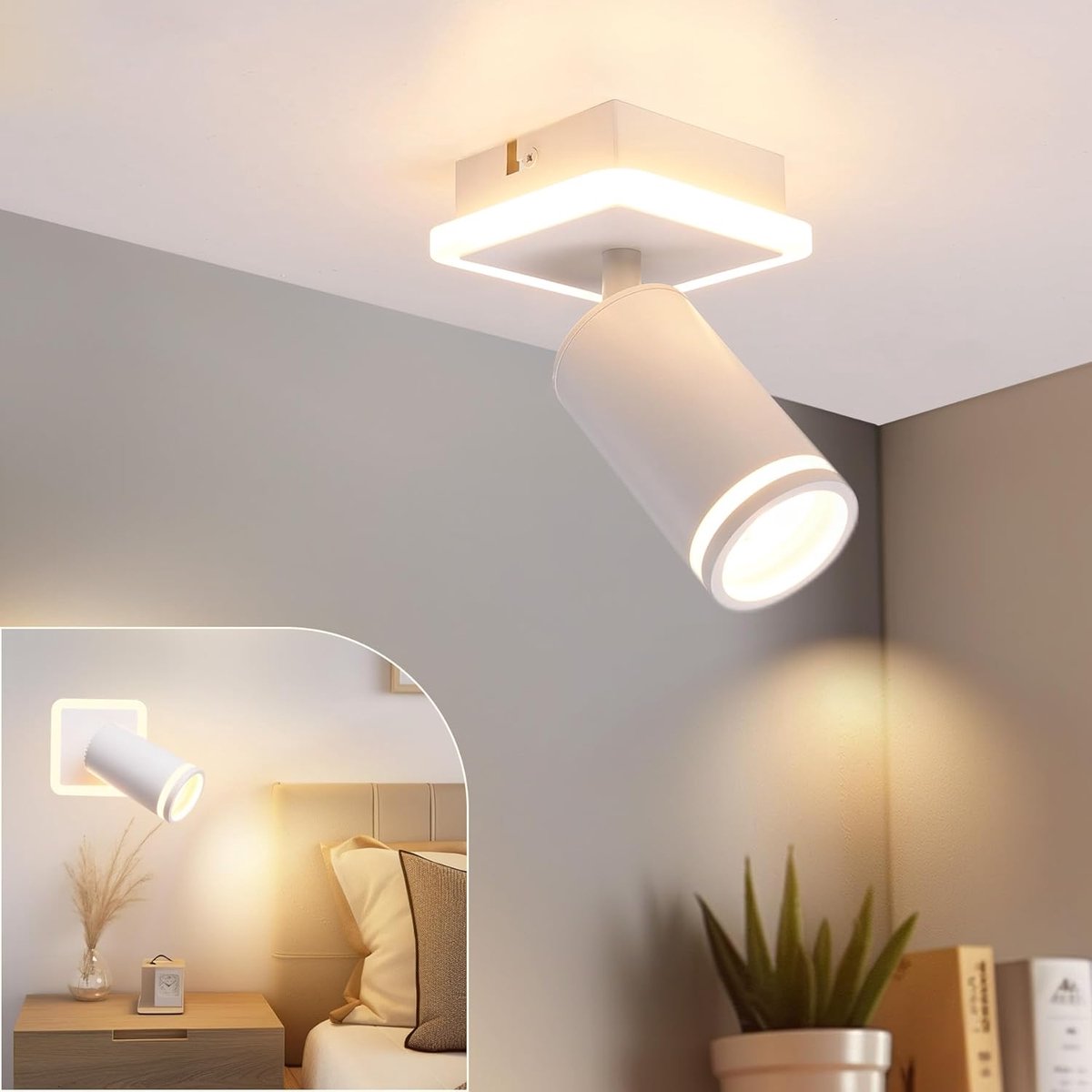 Plafondlamp, 1 spot, zuinig, plafondspot, wit, modern, plafondlamp, met onderverlichting, 4 W + 5 W, GU10, warm wit, 3000 K, led-spot voor keuken, woonkamer, slaapkamer