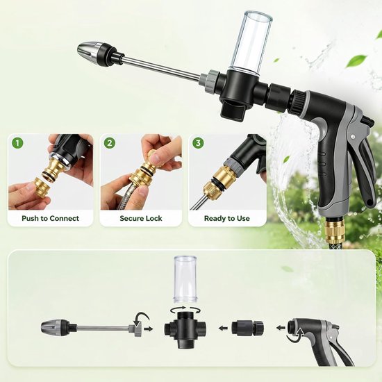 Jet hogedrukpistool, Powerjet water met instelbare sproeiers - Handreinigingsapparaat met schuimreservoir, 3 sproeimodi, voor tuinslang, autowassen, terras — afbeelding 5