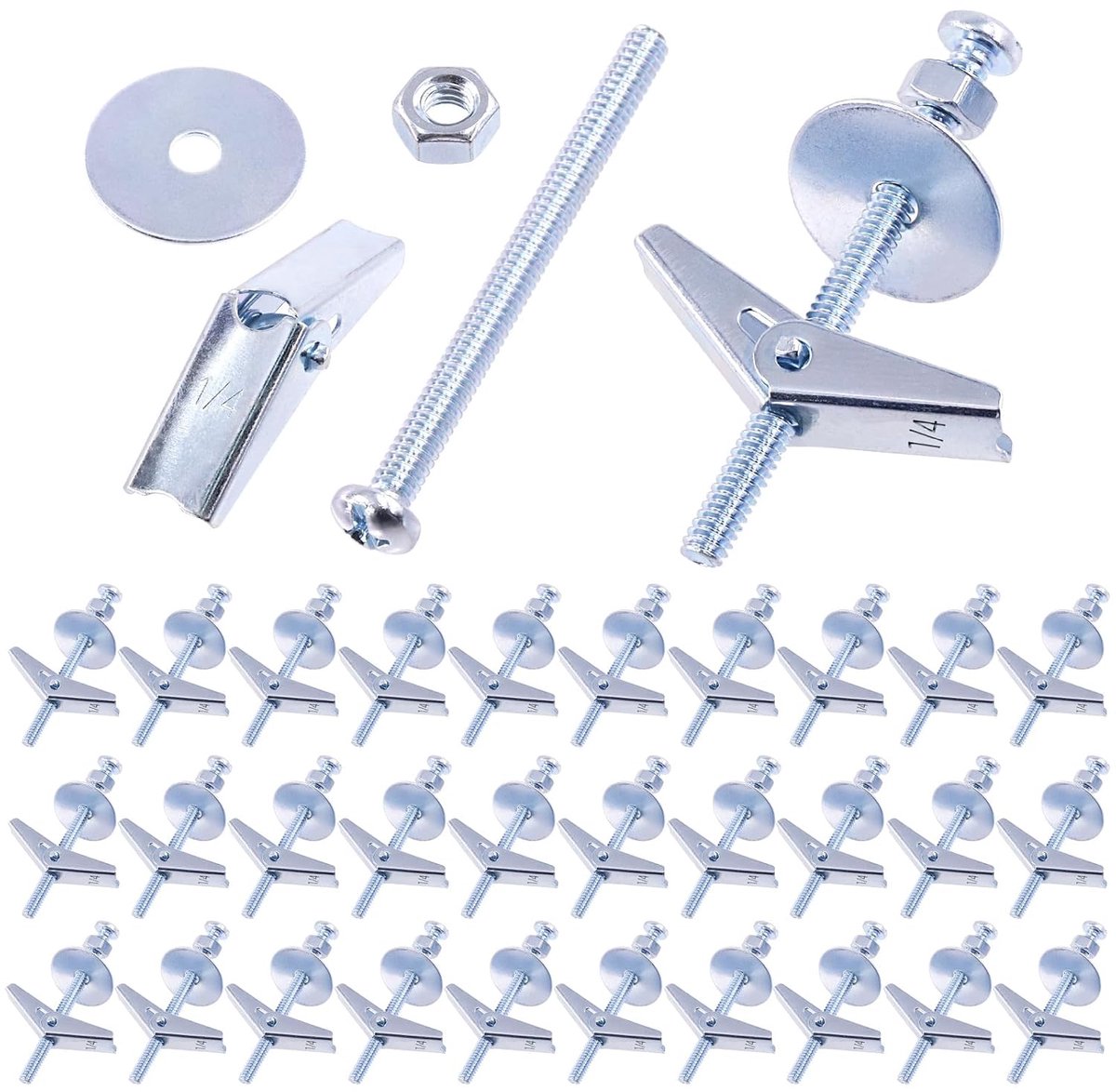 120 stuks 30 stuks 1/4 inch kantelschroeven en vleugelmoeren kit met heksenmoeren, sluitringen, kantelschroeven Assortiment Kit, vlinder kantelanker voor het ophangen van zware voorwerpen