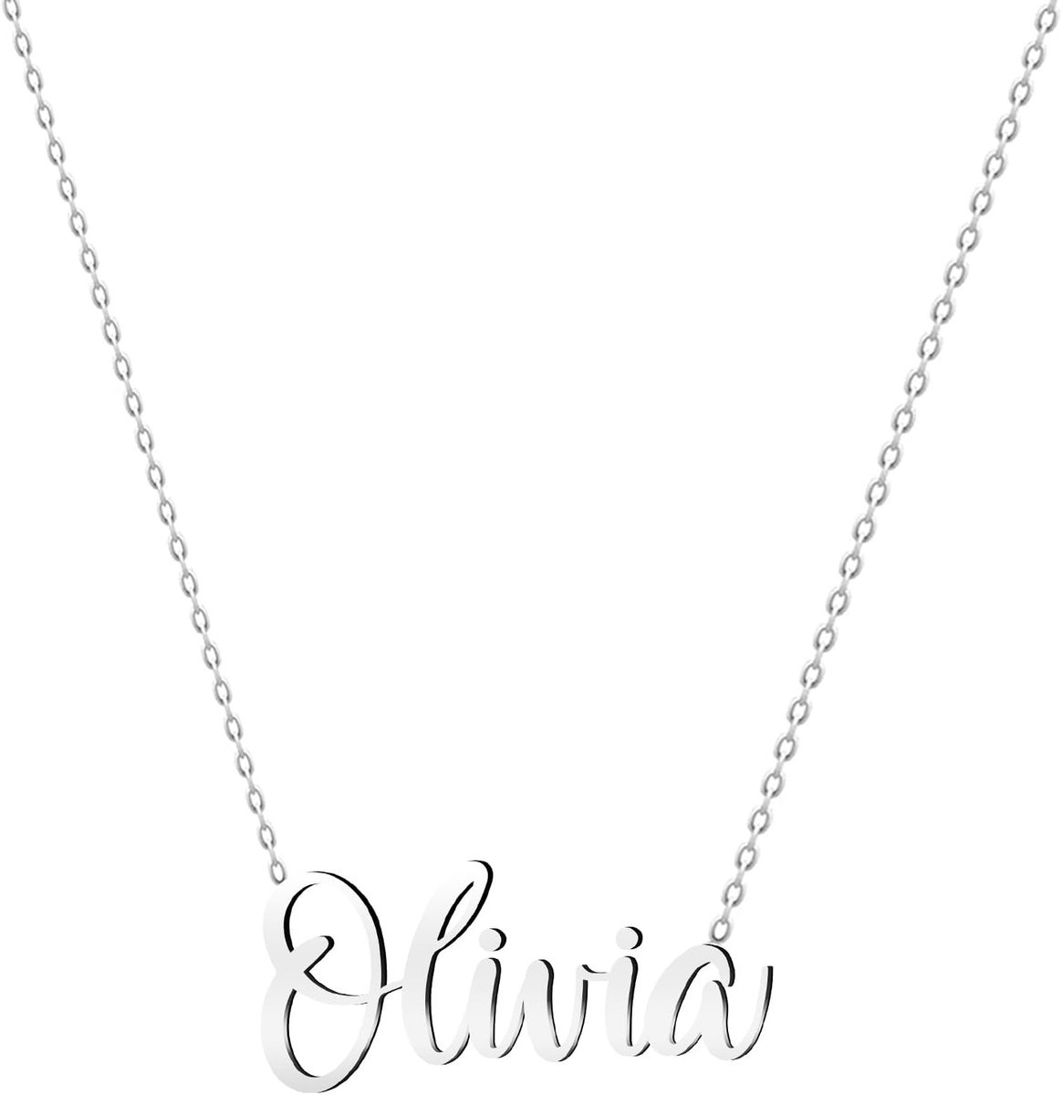Various Halsketting met naam van roestvrij staal, gepersonaliseerde zilverkleurige hanger voor damesketting, persoonlijk cadeau voor vrouwen, moeders, meisjes, partners of beste vriendinnen, Plateado,