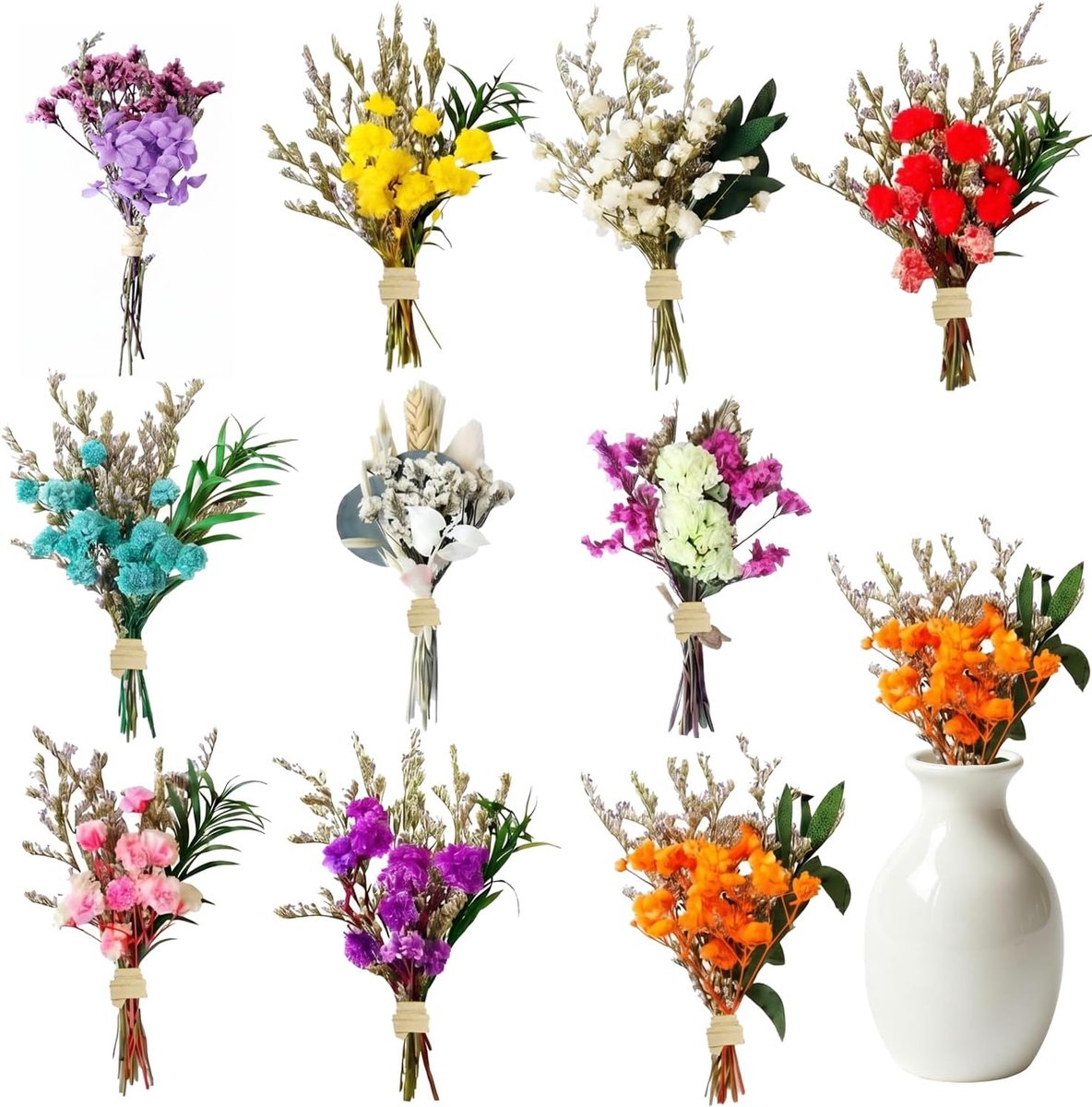 Gedroogde Bloemen Boeket Set, Kleurrijke Kleine Droogbloemen voor Knutselen, Gipskruid Mini Boeket Decoratie voor DIY Cadeau