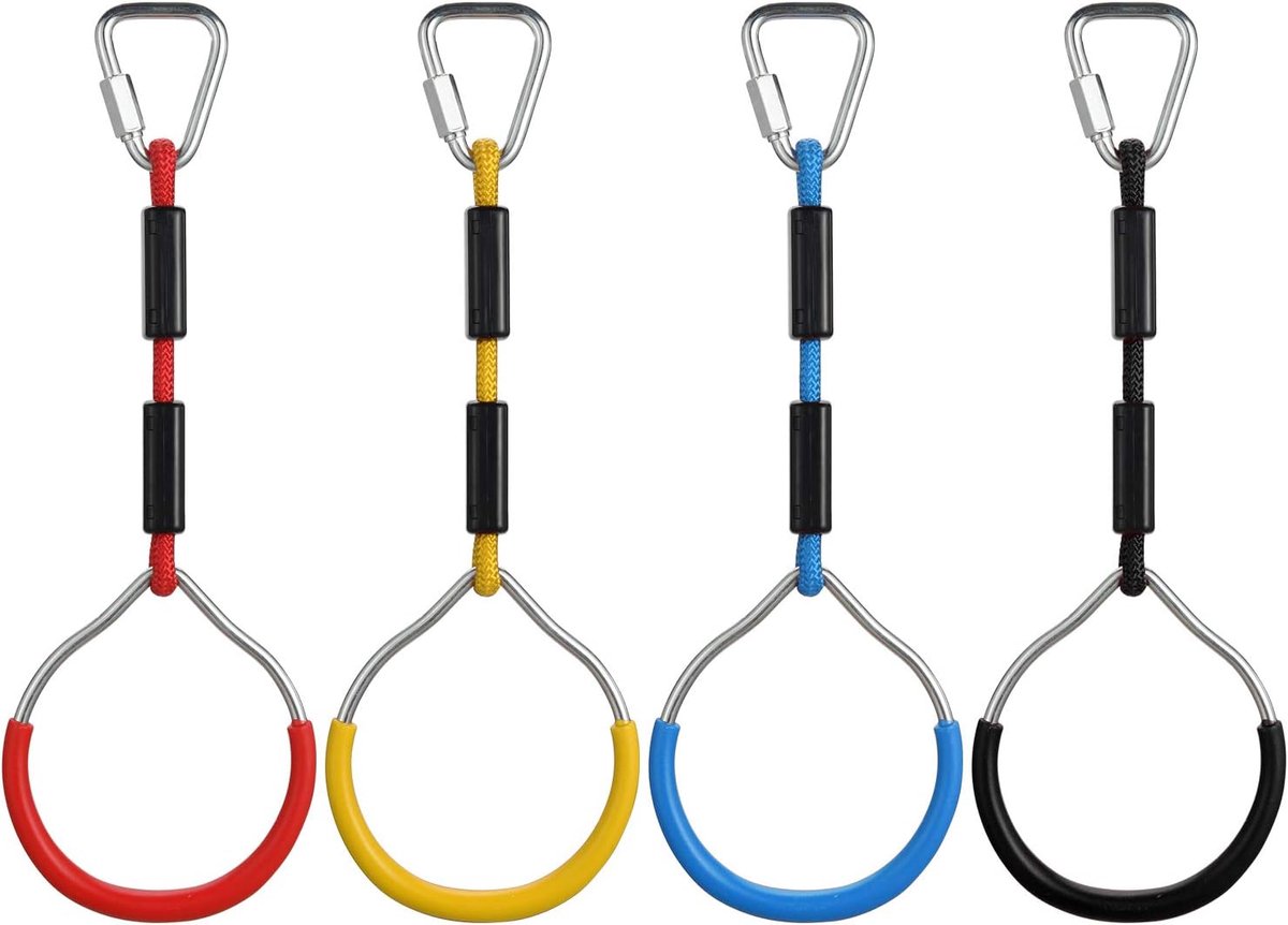 Klimringen voor kinderen, trapezium, kunststof turnringen, multifunctionele turnringen voor gymnastiek, touwringen, gymringen voor de tuin (4 stuks)