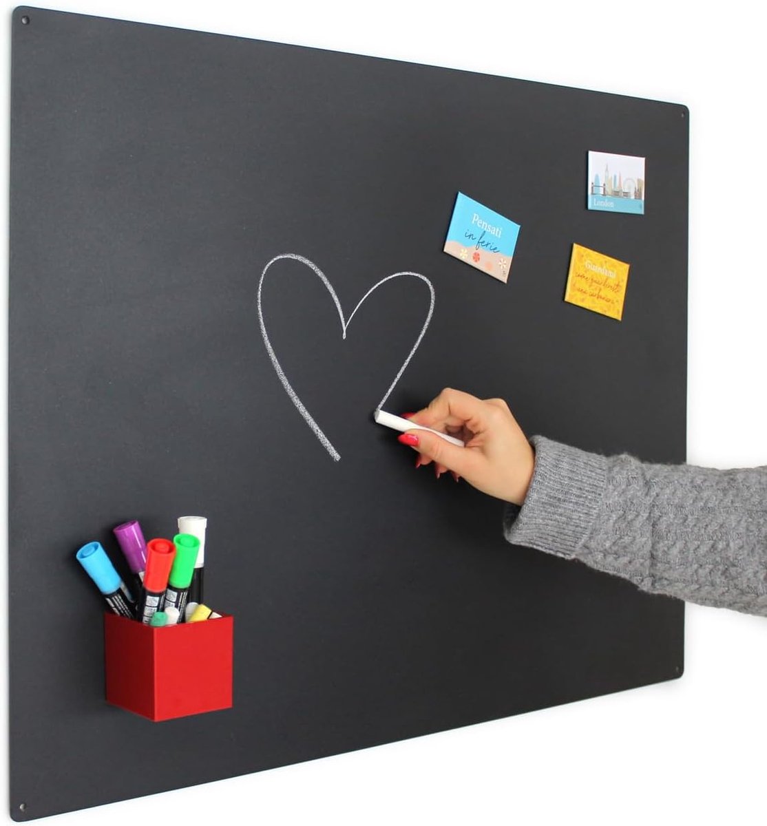 - Magnetisch Krijtbord voor Wand - Zwart Stalen Krijtbord, Beschrijfbaar met Krijt en Uitwisbaar, Magneetbord voor Koelkastmagneten - Antraciet Zwart, 74x57 cm