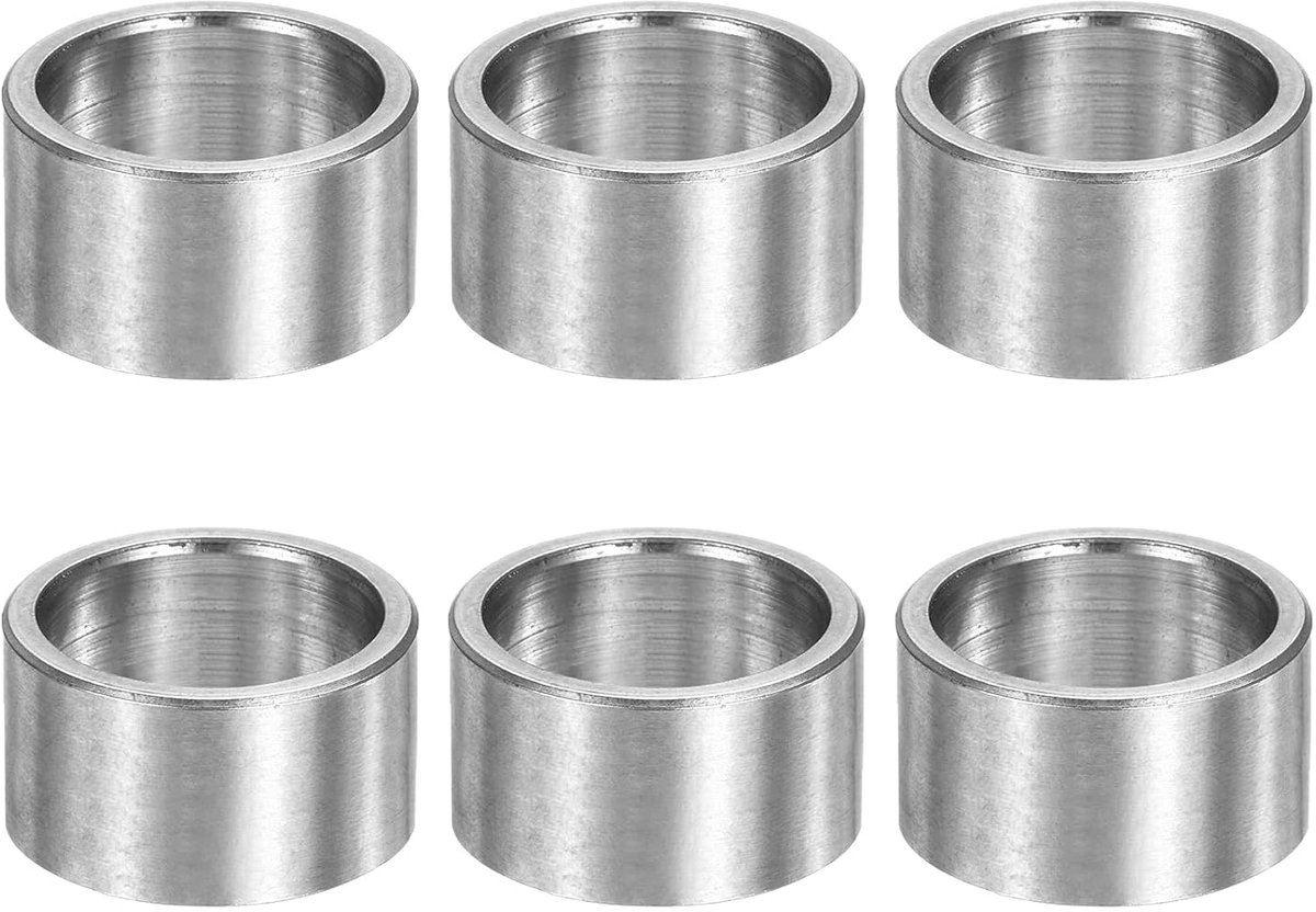 6 stuks metalen sluitringen, 16 mm ID x 20 mm OD x 10 mm lengte, metalen sluitringen, zonder schroefdraad, hulzen, gladde afwerking, afstandhouders van roestvrij staal, geschikt voor M16