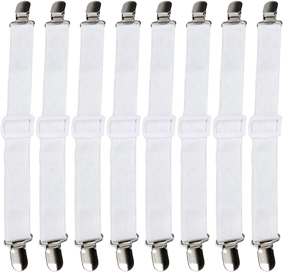 Lakenspanners, verstelbaar, bedlakenspanners met clip, lakenspanners met metalen clip, lakenspanbanden, hoeslakenhouder, spanner clips voor bank, strijkplank voor lakens, bretels
