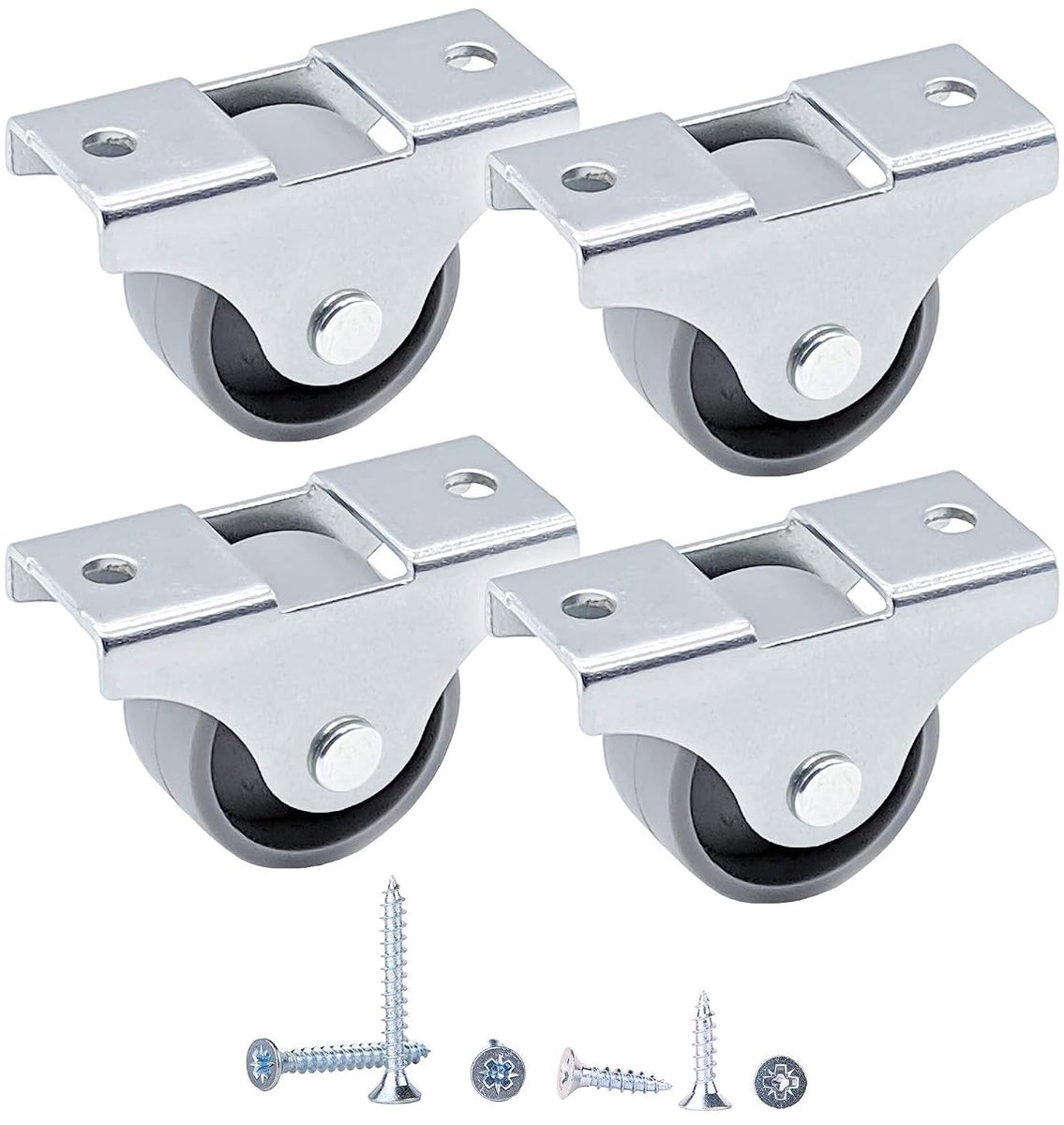 (Pack van 4) 25 mm kunststof wielen, eenrichtingswielen, vaste wielen, wielen met montageplaten, duurzame, niet-draaibare meubelwielen, inclusief schroeven (4)