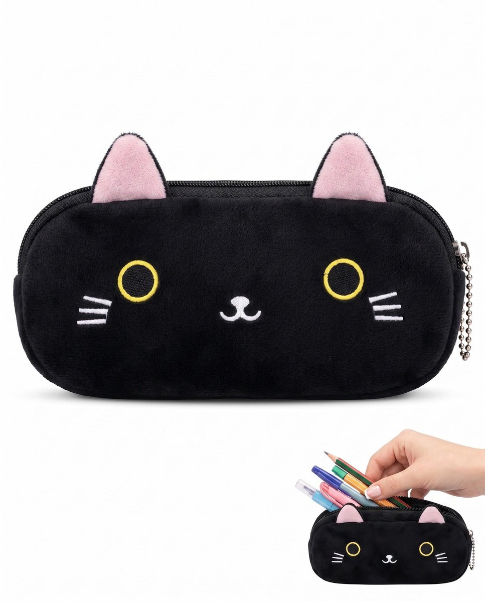 Pennenetui grote capaciteit - schattige zwarte kat - organizer voor school - handig voor tienermeisjes - SnelShoppen