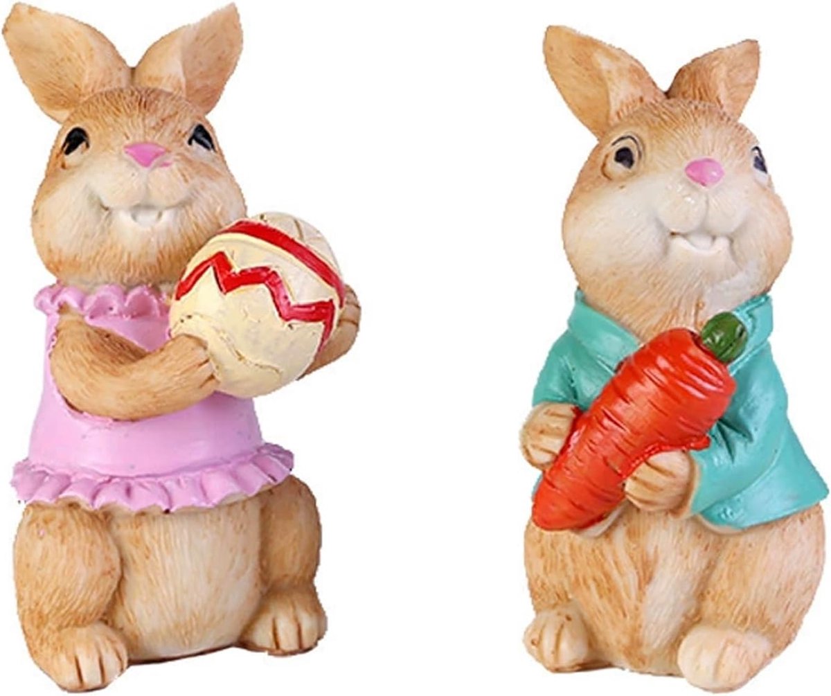 2 stuks, landelijk haasje van kunsthars, paasdecoratie, paashaas, decoratieve figuren, tuindecoratie voor buiten, weerbestendige konijnendecoratie voor tafel, tuin