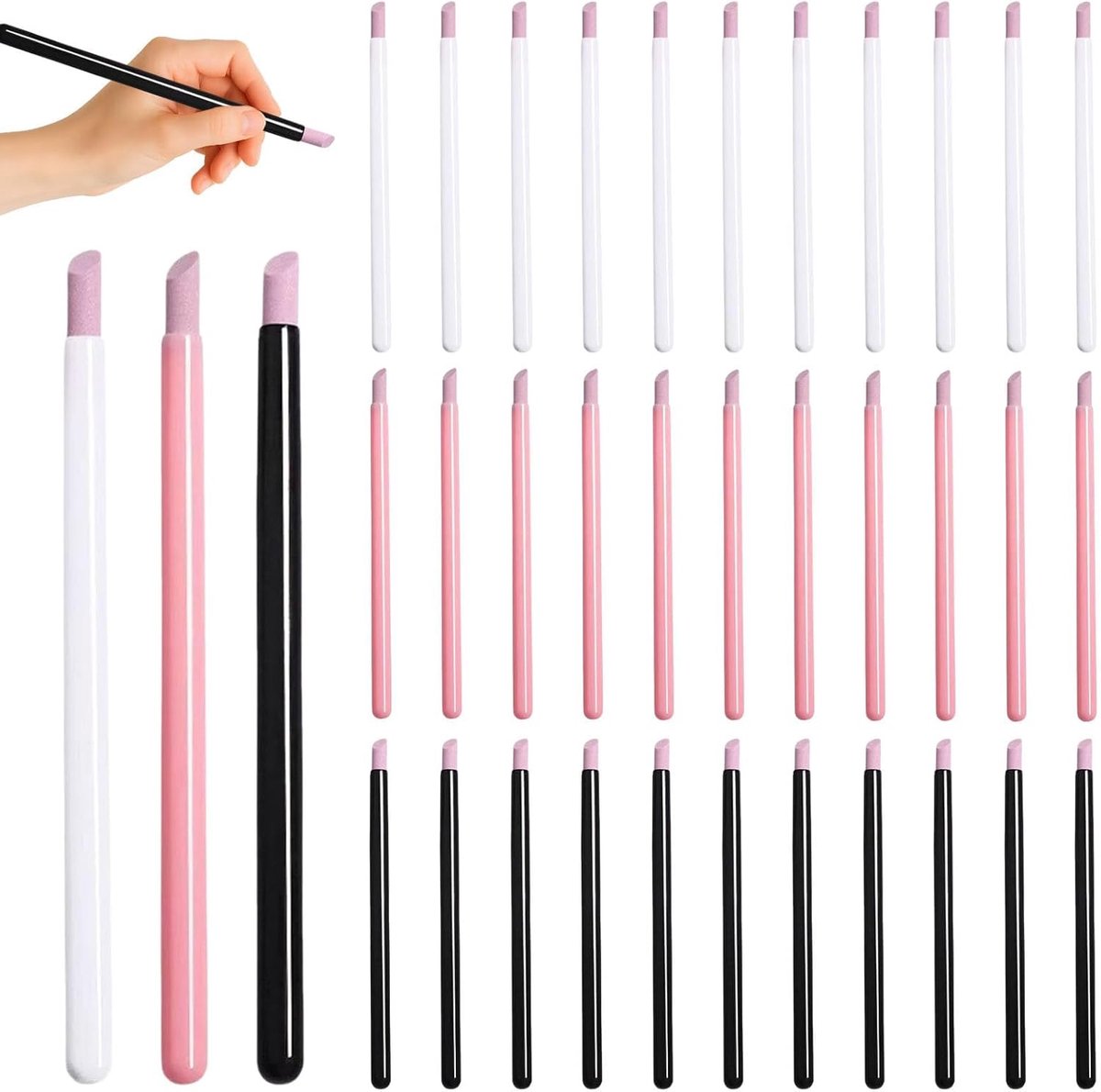36 stuks nagelriemstift, nagelriemstift verwijdert veilig dode huidcellen, zonder de nagels te beschadigen, geschikt voor manicure, pedicure en extension, zwart, wit, roze