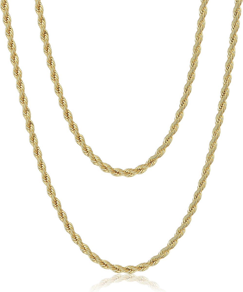 Ketting voor heren, roestvrij staal, gedraaid, zilver, collier ketting, 2/2,5/3/4 mm breed, 45/50/55/60/70 cm