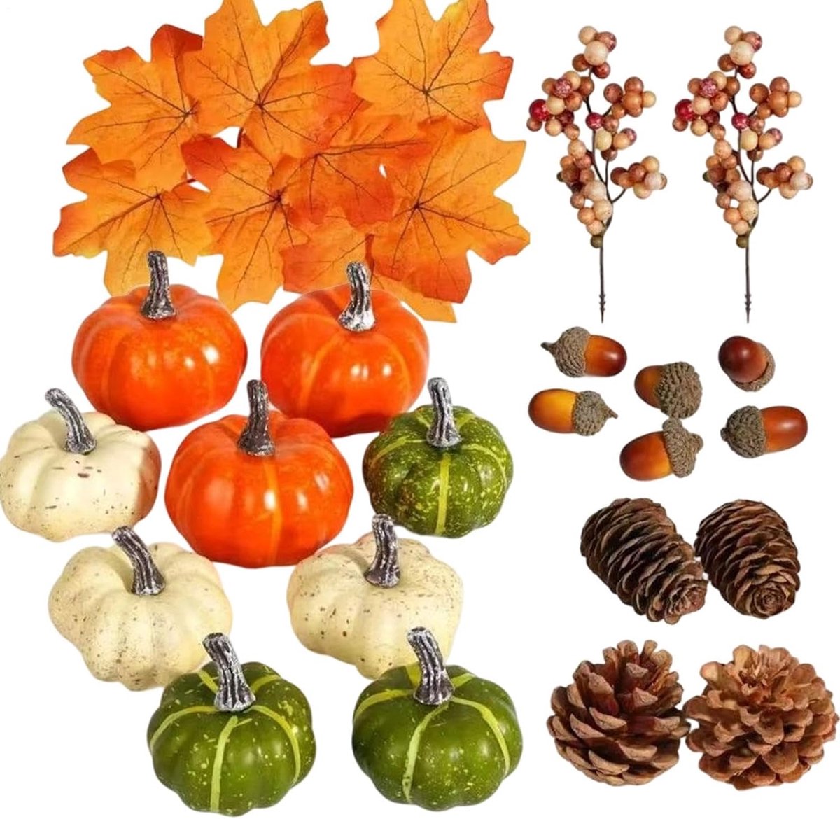 Kunstpompoenen Decoratie 25 Stuks Mini Eikels, Dennenappels, Esdoorn | Halloween Vaasvuller voor Oogst Tafelmiddelpunt Thanksgiving Halloween Kransen Thuis Raamdecoratie