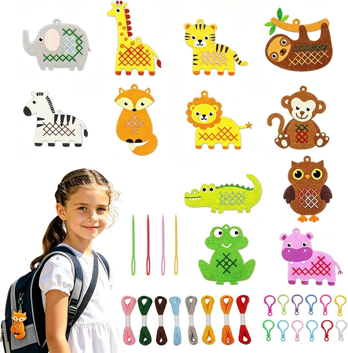 Naaiset vilt voor kinderen, 12 stuks, dieren, knutselen, vilt, naaien, sleutelhangers, knutselset, beginners, voor kinderen, reizen, plezier, activiteiten, Halloween, Kerstmis, vakantiecadeau