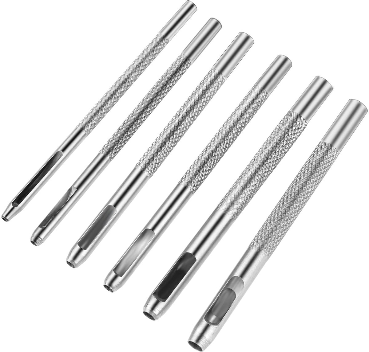 6 stuks stalen perforatiestempels, rond, 1,5-4 mm, voor leren riemen, lederen naden, handwerk, horlogebandjes, stof, canvas, papier, kunststof, 6 stuks