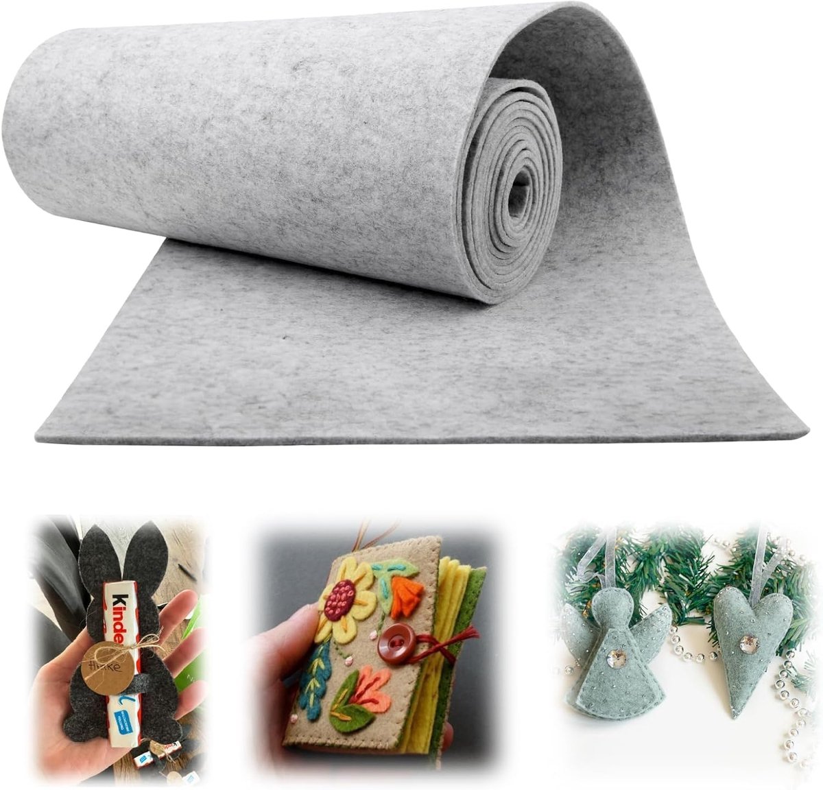 Stof, per meter, 30 cm x 300 cm x 3 mm, per meter, lichtgrijs, viltmat, polyester, viltrol, 3 mm dikke viltmatten om op maat te snijden, voor doe-het-zelf vilten onderlegger, zakvilt