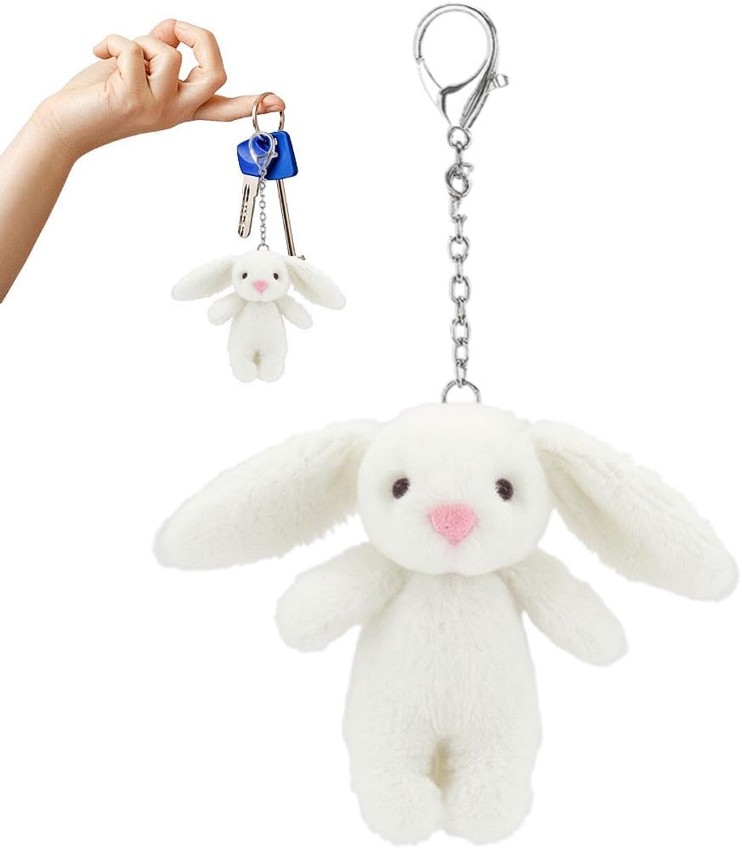 Konijn, schattige sleutelhanger met gevulde haas, schattige pluche haas-sleutelhanger, pluche haas, tas voor autosleutel, decoratie - wit