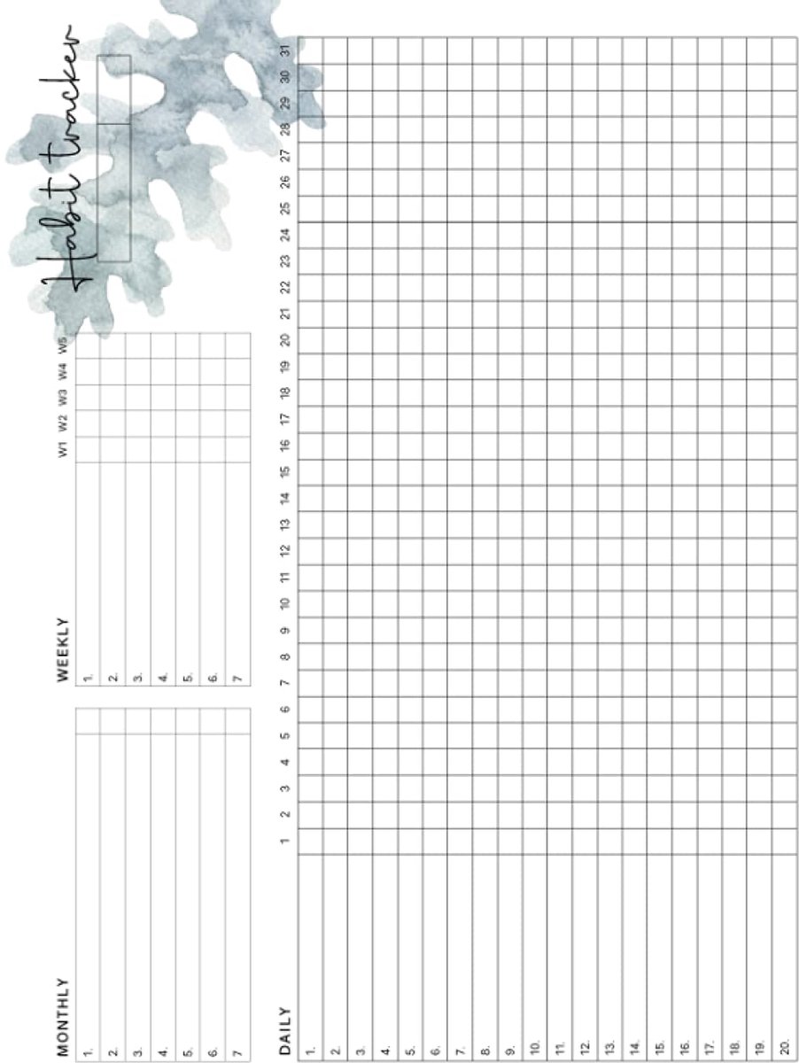 Tracker: Undated Calendar and To Do List Planner with Spaces for 20 Daily 7 Weekly and 7 Monthly Habits Beautiful Watercolor Green Leaves