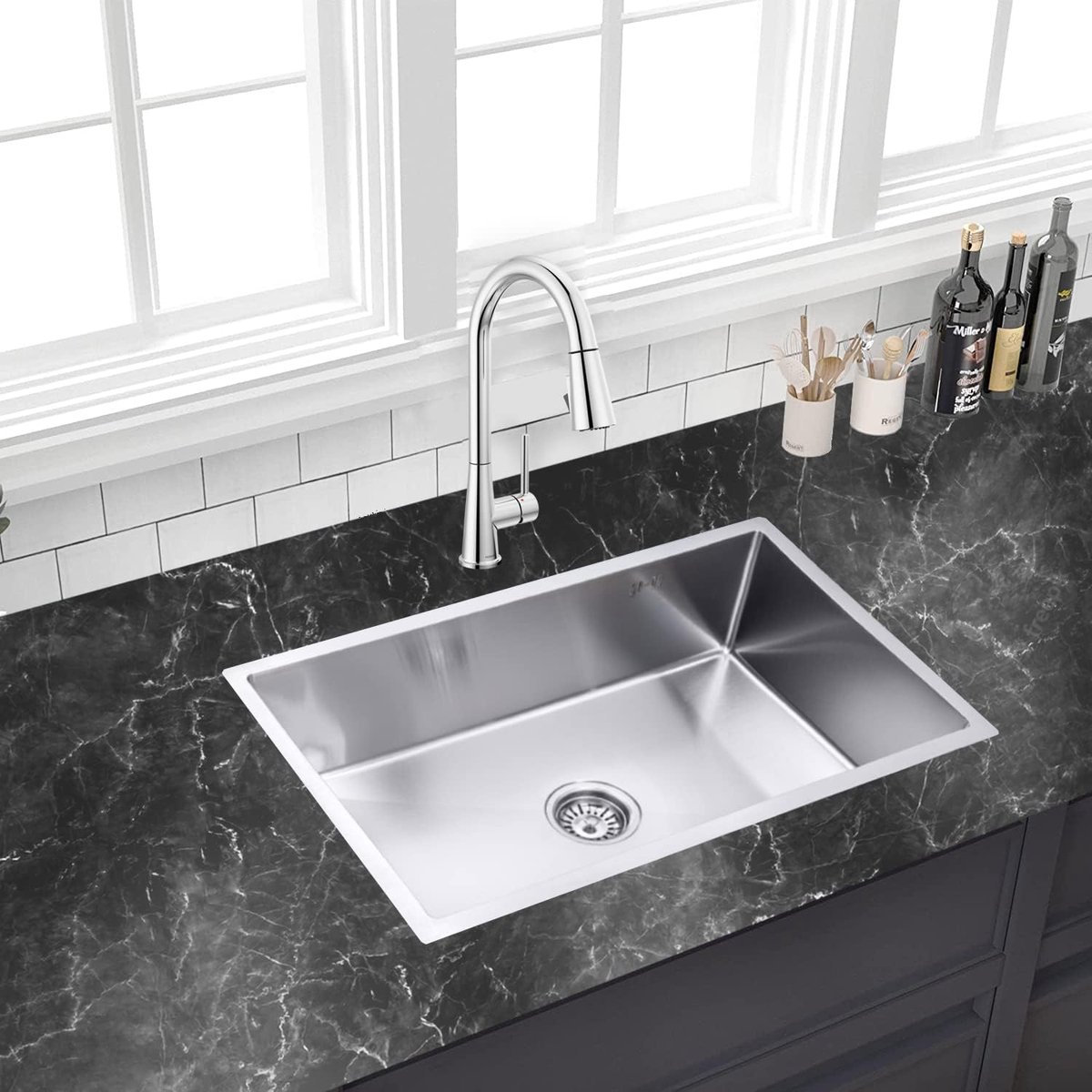 Keukensink 74x44x20cm - RVS - Inclusief afvoer en geluiddempende pads - Eenvoudig te reinigen - SnelShoppen