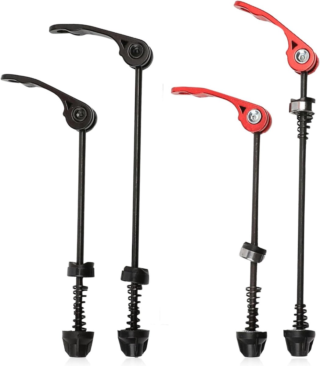 Snelspanners fiets, fiets snelspanner voor voorwiel en achterwiel, robuuste snelspanset voorwiel achterwiel flex voor racefiets mountainbike (zwart, rood)