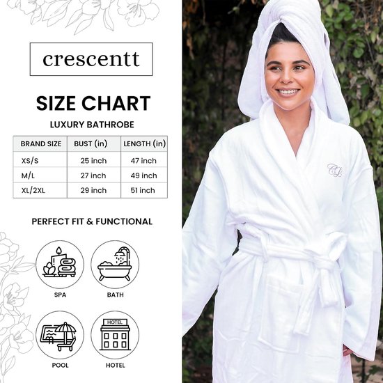 Turkse badjas met capuchon, niet-pluizende badjas voor dames, met pantoffels, zachte badstof badjas voor ultiem comfort - Crescentt — afbeelding 4