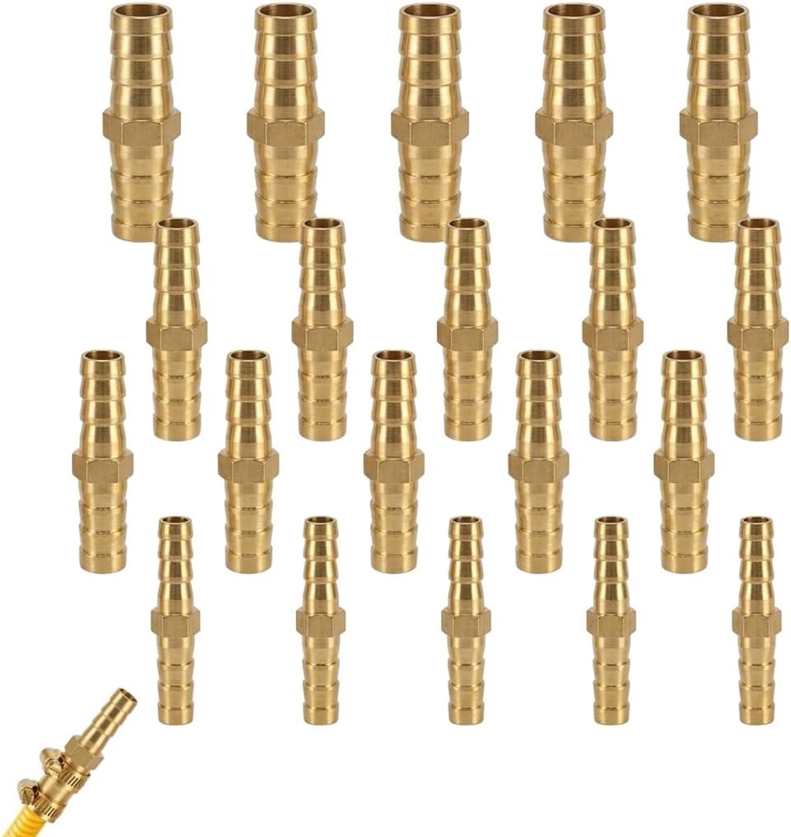 20 stuks benzineslang van messing, aansluiting brandstofslang, recht, voor lucht, water, olie (6 mm/8 mm/10 mm/12 mm)