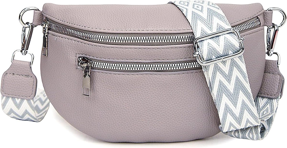 Heuptas voor dames, grijs, paars, schoudertas, dames, klein, veganistisch leer, riemtas, handtas, crossbody bag