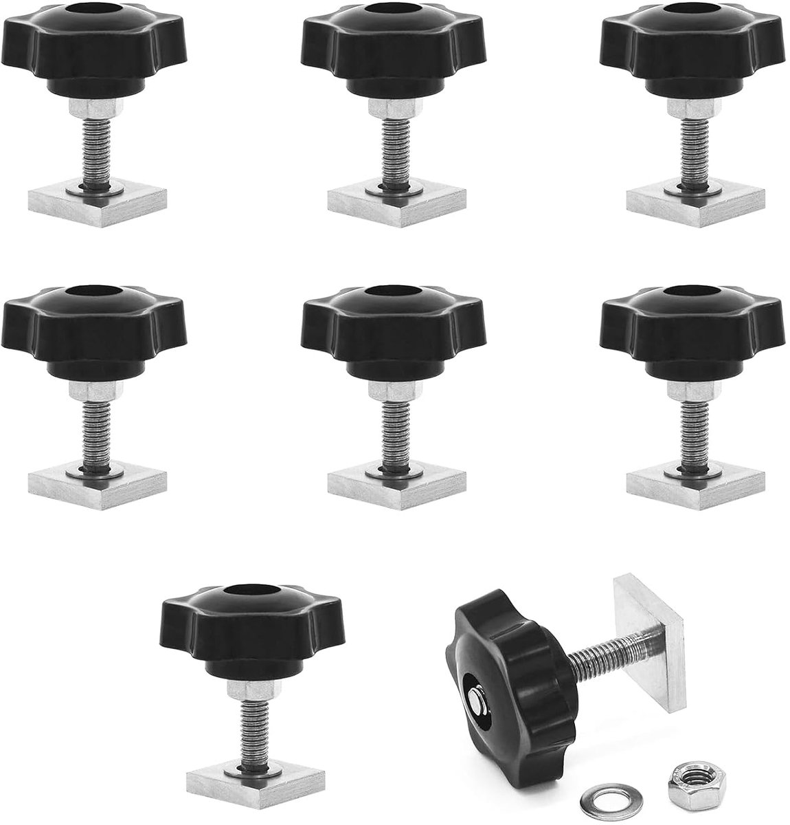 8 stuks - dakdrager bouten M6 x 35 mm met duimschroeven m6 met moer ring 20x20mm vierkante schuifblokken voor dakdrager rail drager