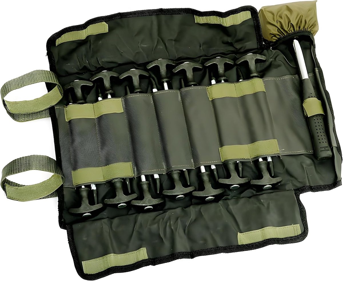 Haringset 14-delig incl. rubberen hamer & draagtas - tentharingen met schroefdraad voor vistenten, bivvy, plaid, Brolly & Camping - verzinkt staal, roestvrij