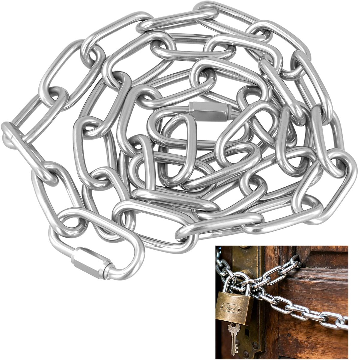 stalen ketting, zilver, 5 mm, roestvrijstalen ketting per meter, met M5 verbindingsringen, roestvrijstalen lasketting voor hangstoel, 2 meter