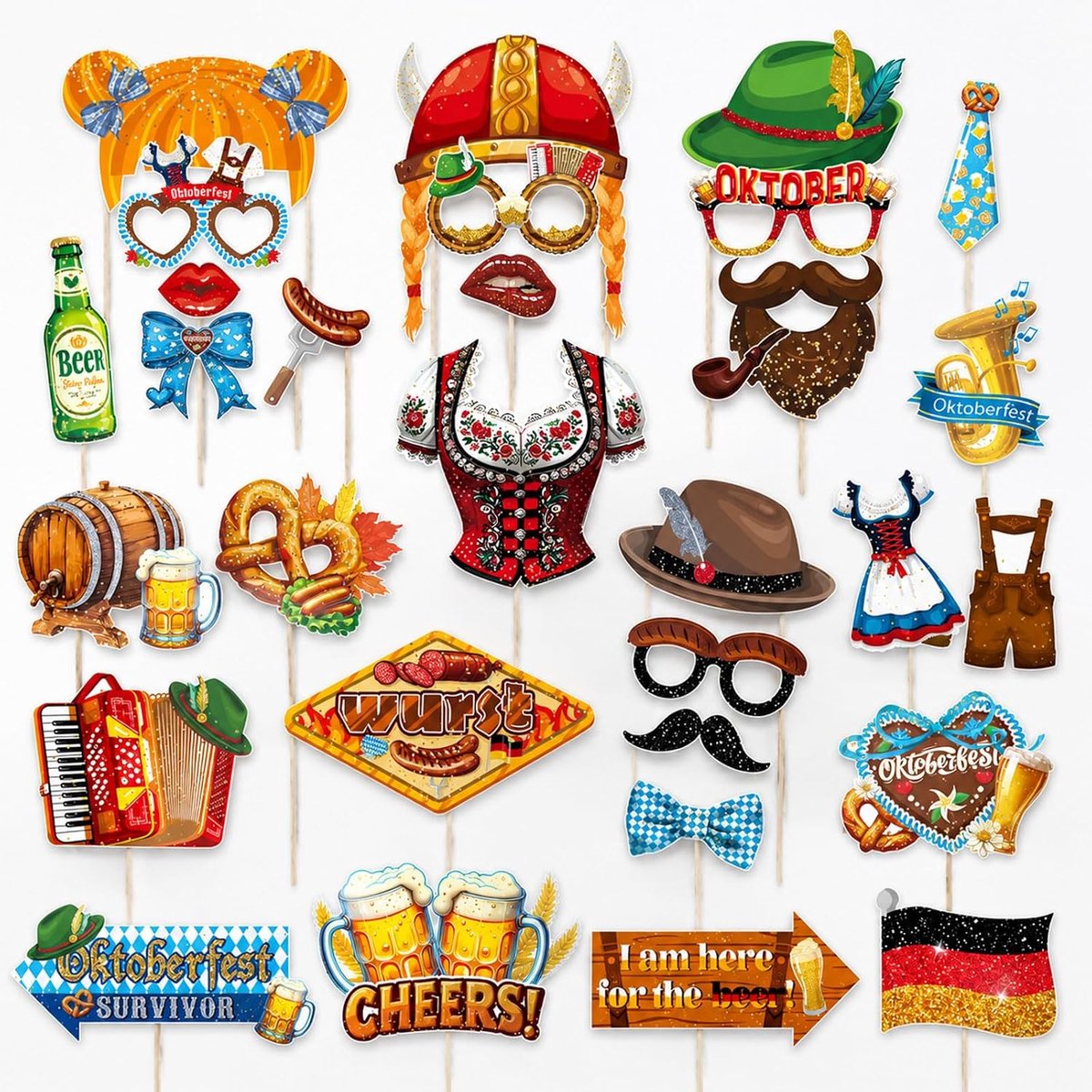 Oktoberfest foto rekwisieten 30 stuks - papieren props - Beierse motieven - ideaal voor themafotografie - SnelShoppen