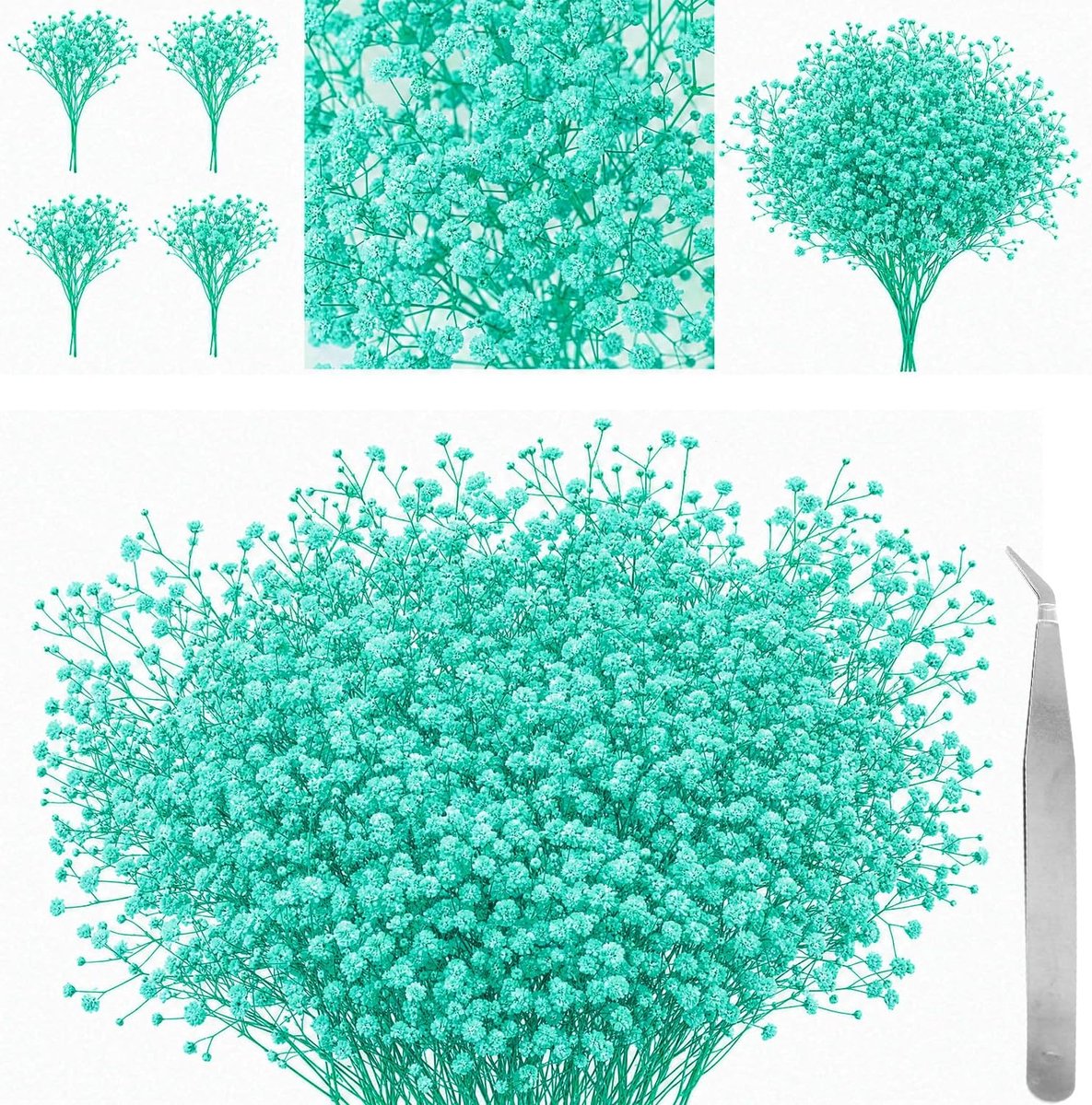 Gedroogde gipskruid bloemen 60 stuks - Geperst blauw - Inclusief pincet - Perfect voor resin art - SnelShoppen