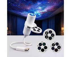 5D holografische nachtlichtprojector – Holografisch Projectie-nachtlampje – Sterrenhemelprojector – Plug-and-Play – 360° Verstelbaar – USB-voeding – Inclusief 3 Projectiefilms (15 Patronen) – Cadeau voor Kinderen