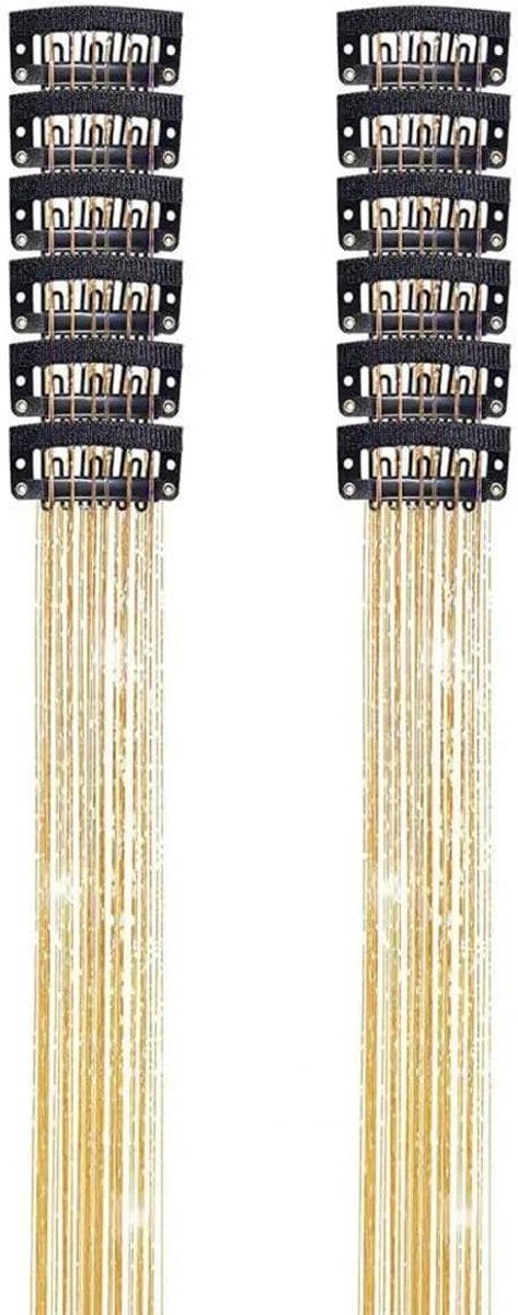 Clip-in haarextensions 12 stuks - glittergoud set - hittebestendig - eenvoudig aan te brengen - SnelShoppen