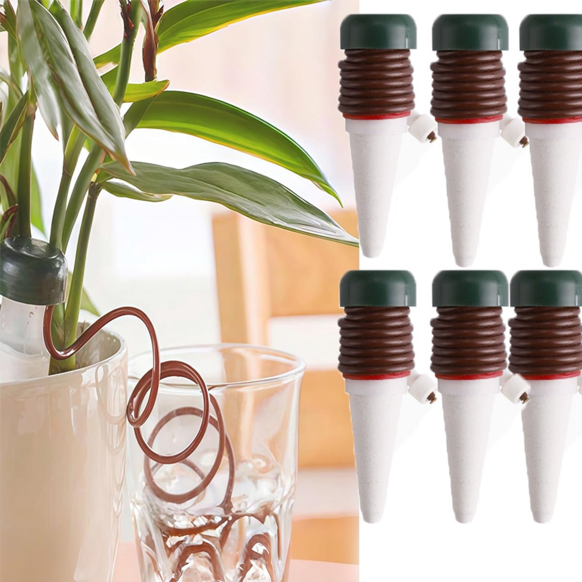 KZQ 6-delige terracotta zelfwatergevende staken - Automatisch watergeefsysteem voor planten - Geschikt voor binnen en buiten - Tijdens vakantie en dagelijks gebruik - Wit