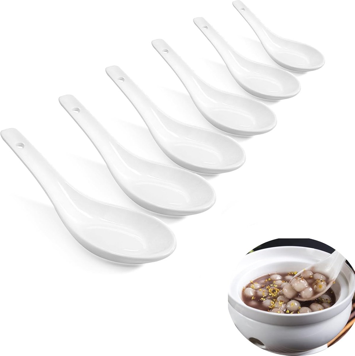 Soeplepels set van 6 - keramisch - porseleinen lepelset - ideaal voor soep en desserts - SnelShoppen