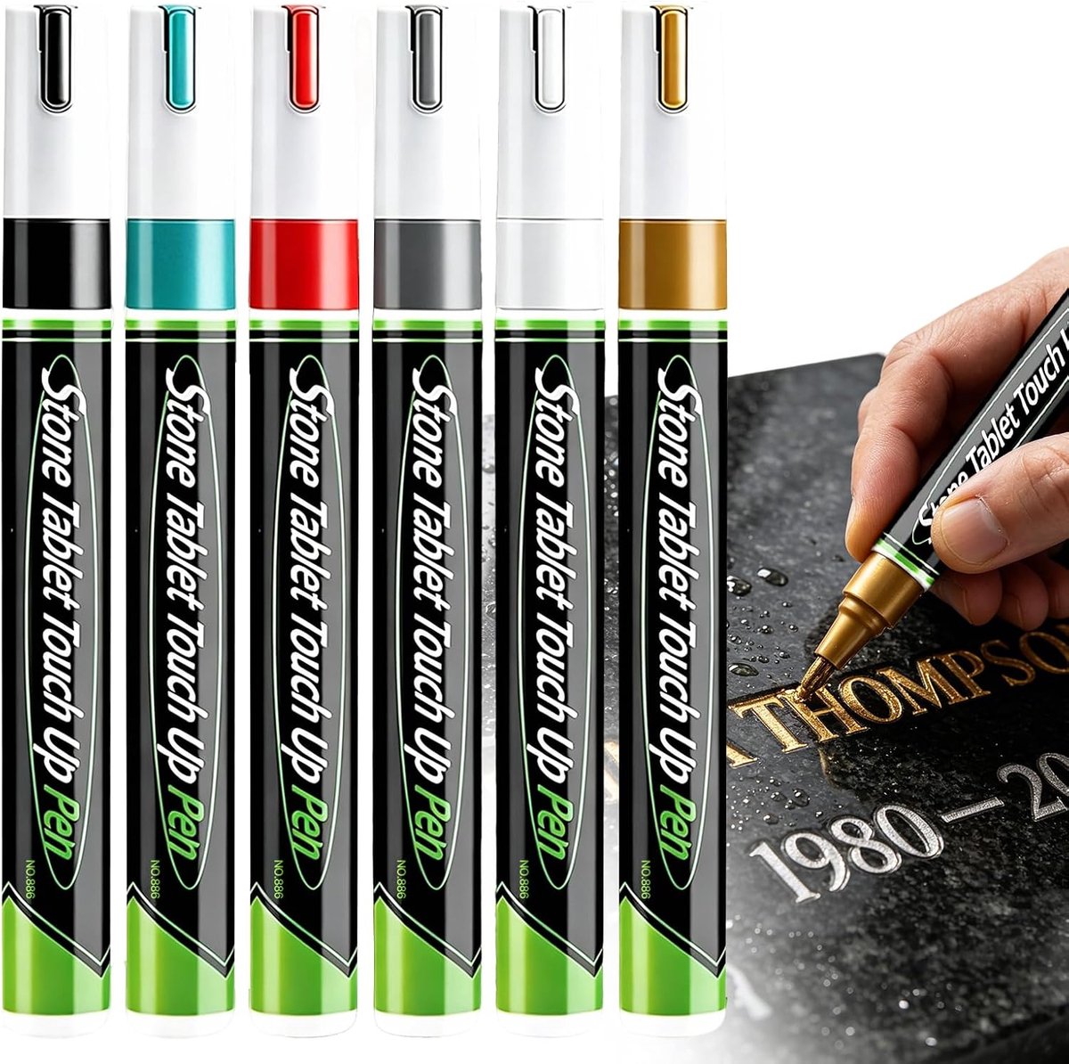 Grafsteenverf set - 6 kleuren - weerbestendige letterstiften - voor het opfrissen van grafsteenopschriften - SnelShoppen