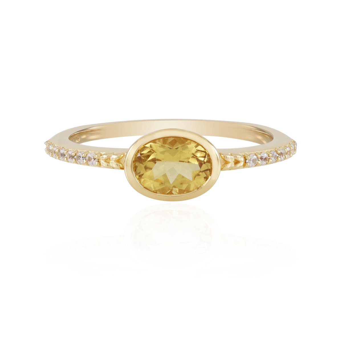 Cavill - Elegante Vergulde Zilveren Ring met Ovale Gele Beryl 0,952 ct & 14 Zirkonia's - Luxe Dames Ring - 925 Sterling Zilver