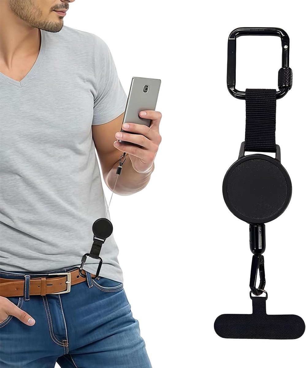 Intrekbare anti-diefstal omhangkoord - stalen kabel 1,0 mm - 360 graden bewegingsvrijheid - veilig voor smartphone - SnelShoppen