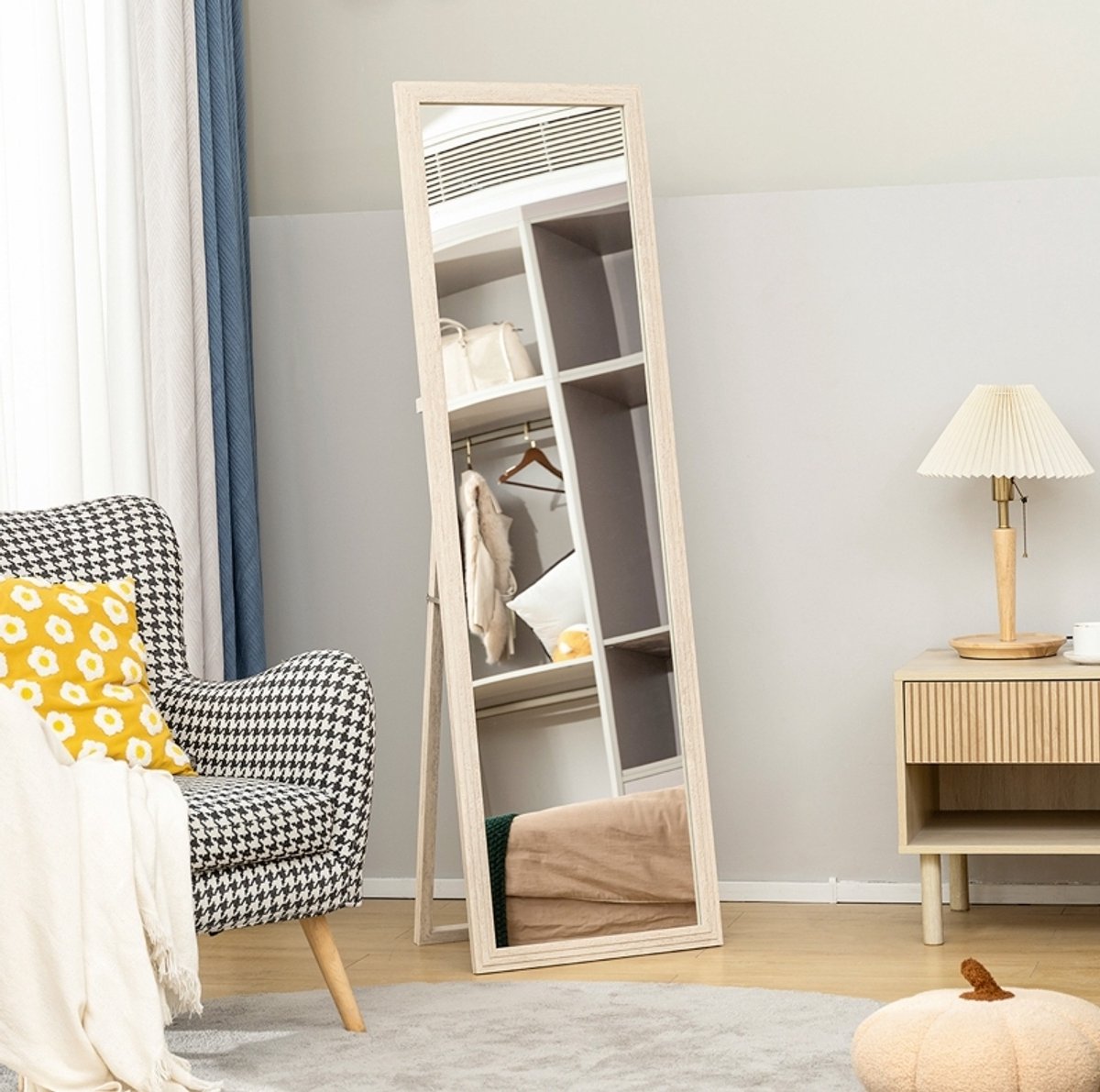 Spiegel – Staande En Wandspiegel Met Frame – 160 x 50 cm – Gehard Glas – Wit – Voor Volledige Pascontrole – Rechthoekig