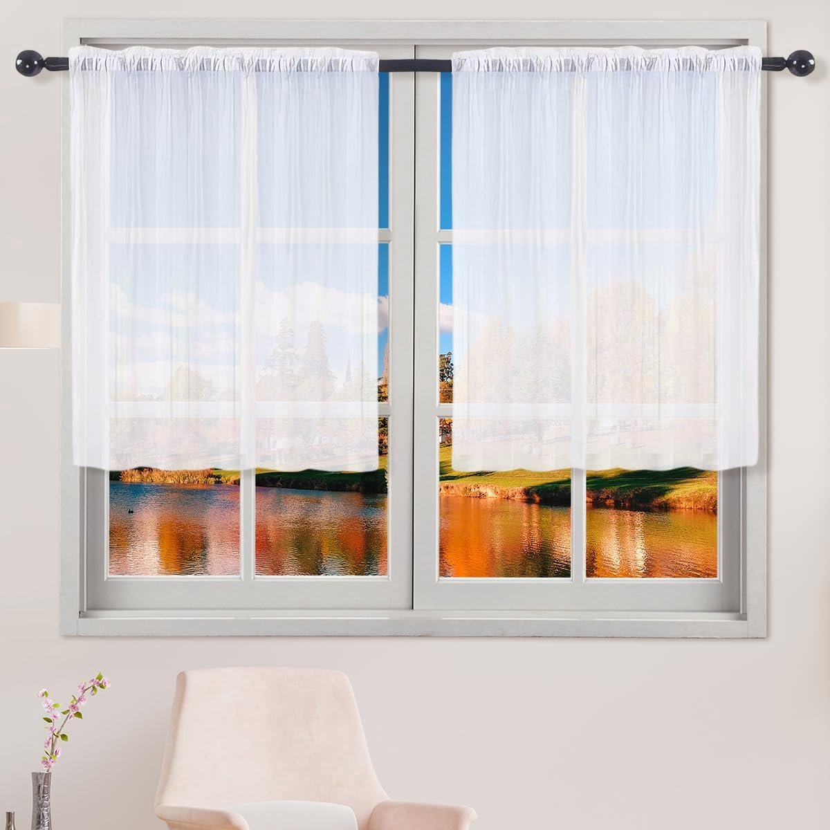 Bistro gordijnen 63,5x91,5 cm - witte semi-transparante voile - ideaal voor keuken - SnelShoppen