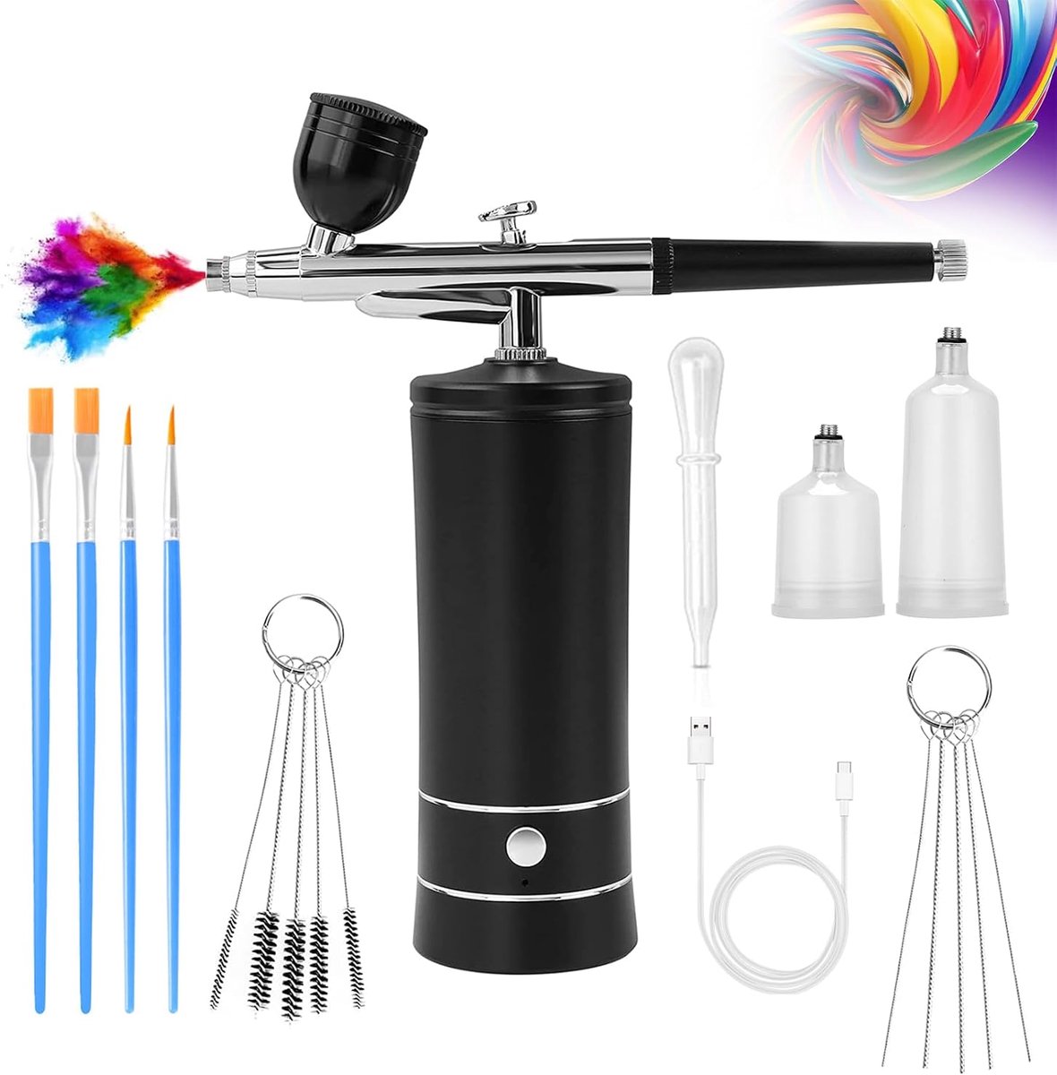 Airbrush Set - Draadloze - met 0,25 mm Nozzle - Inclusief 3 Reservoirs - voor Make-up Nail Art Cake Decoratie