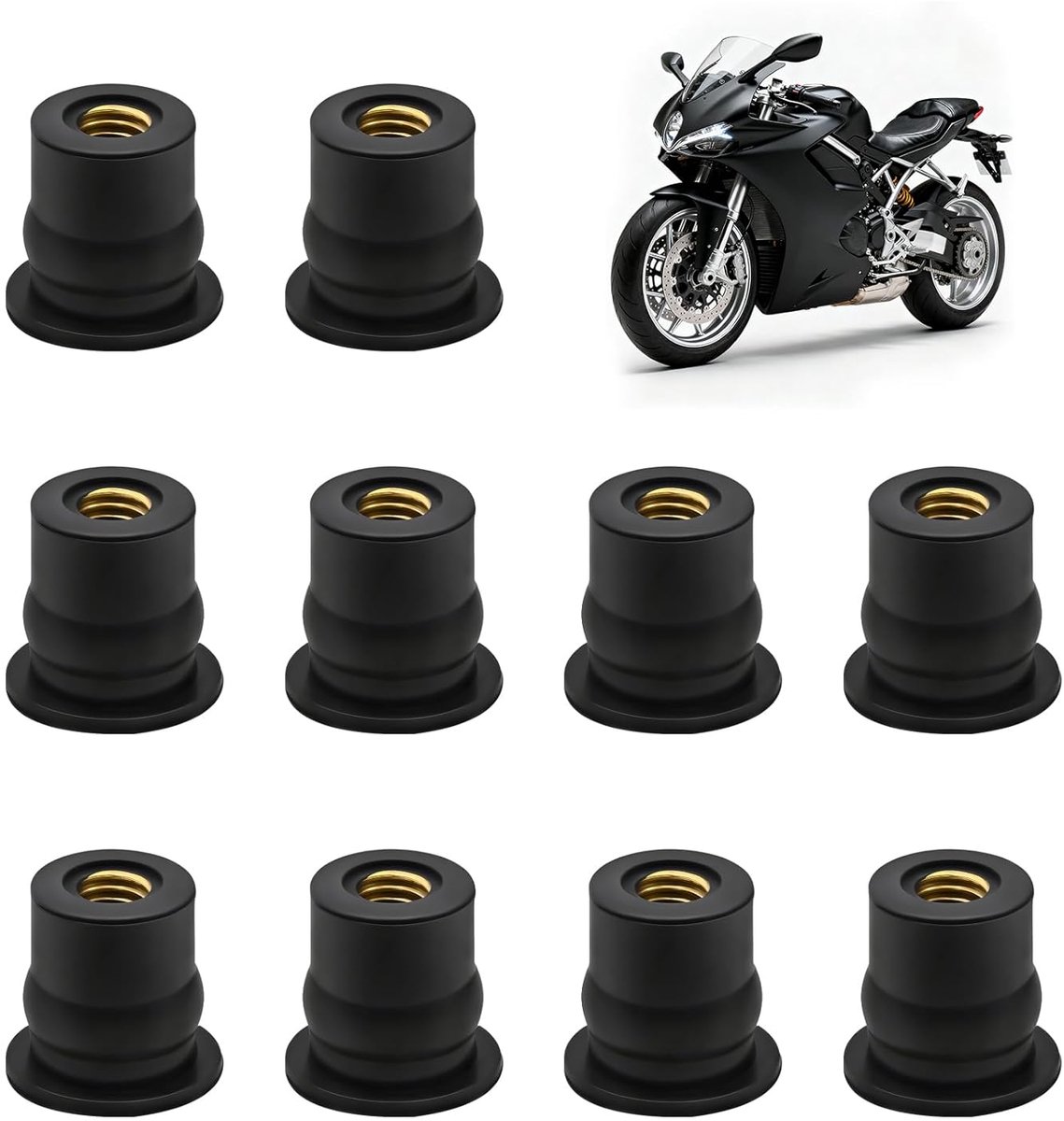 M6 Motorfiets Windscherm Moer - Rubber en Messing - Duurzaam en Betrouwbaar - SnelShoppen