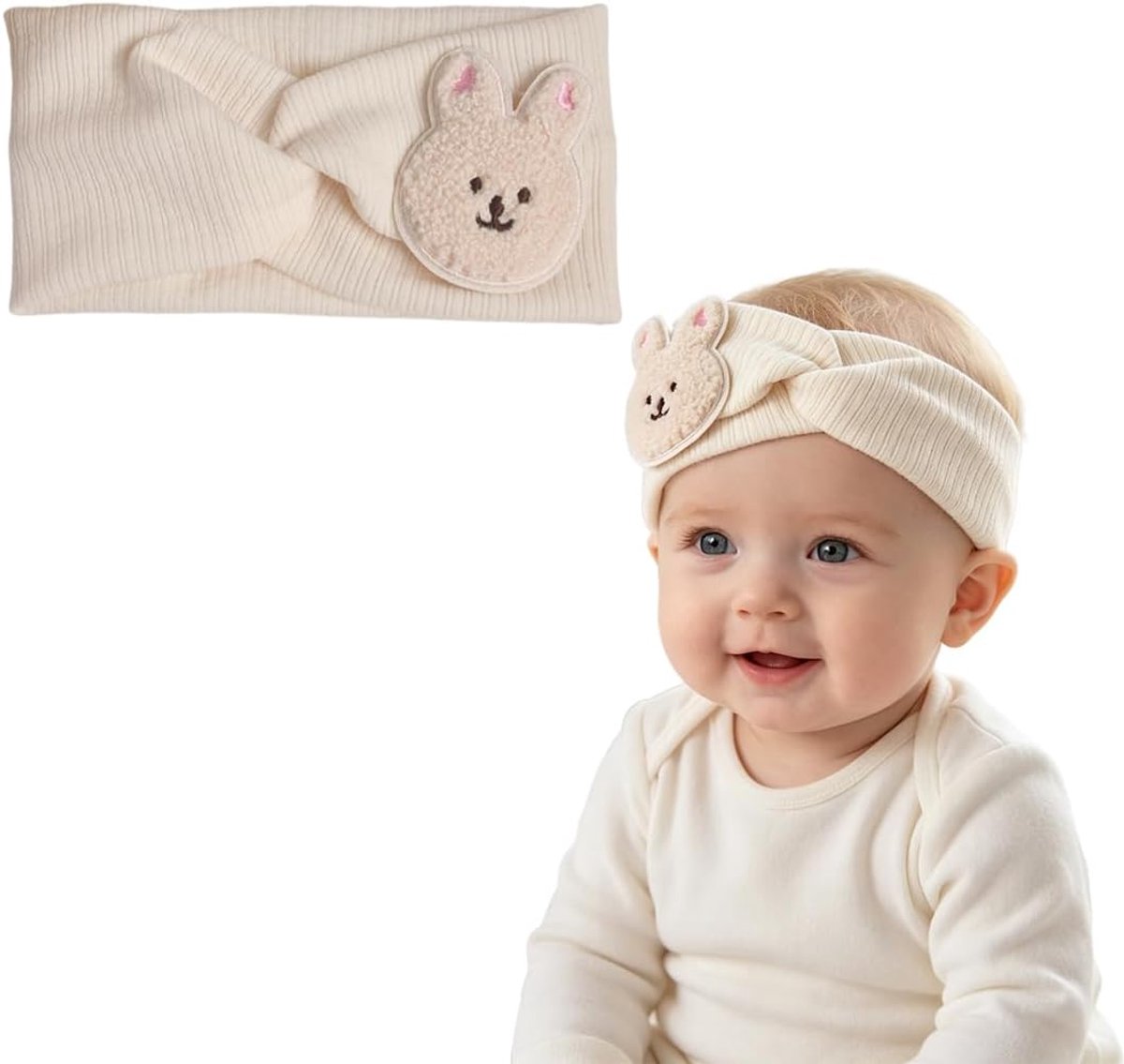 Hoofdbanden voor baby's - gebroken witte babyhaas - zacht en huidvriendelijk - ideaal voor gevoelige hoofdhuid - SnelShoppen