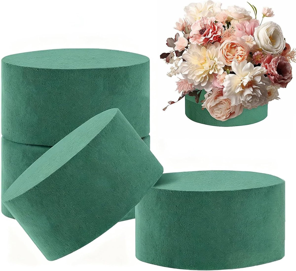 Steekschuim set van 4 - ronde 20 x 4 cm - groen bloemschuim - ideaal voor bloemstukken - SnelShoppen