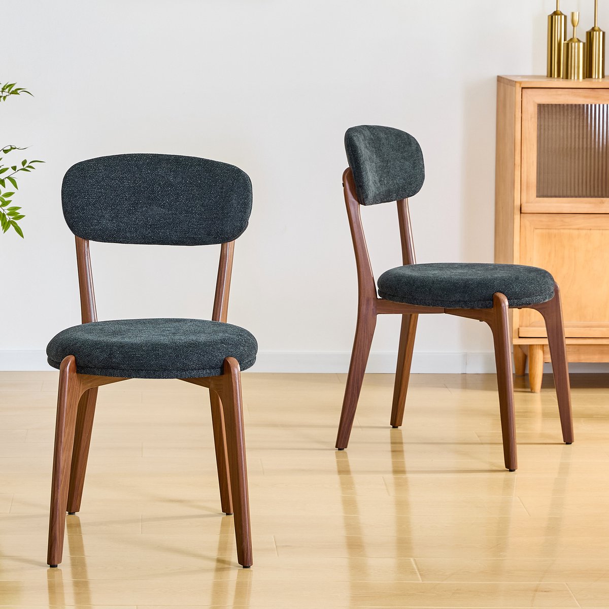 Clruro Eetkamerstoelen - 55,5 x 48,5 x 84 cm - 2 Stuks Gewatteerd - Linnen en Metaal - Bruin Zwart