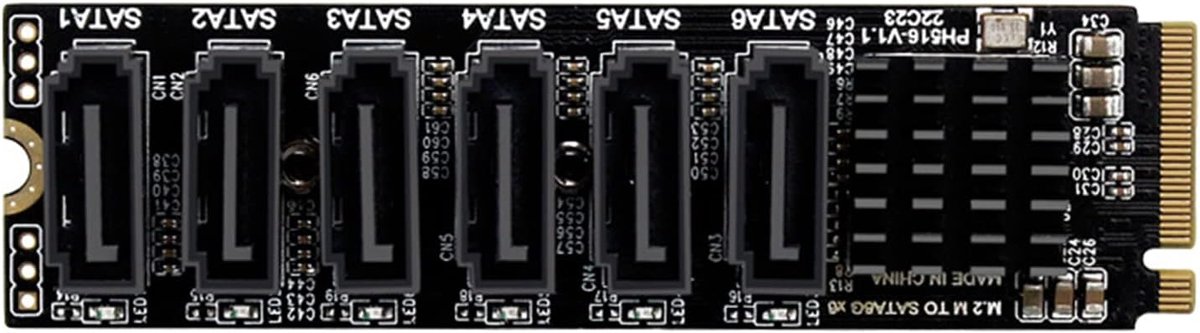 M.2 NVMe naar 6 Poorts SATA Adapter Kaart met Koellichaam
