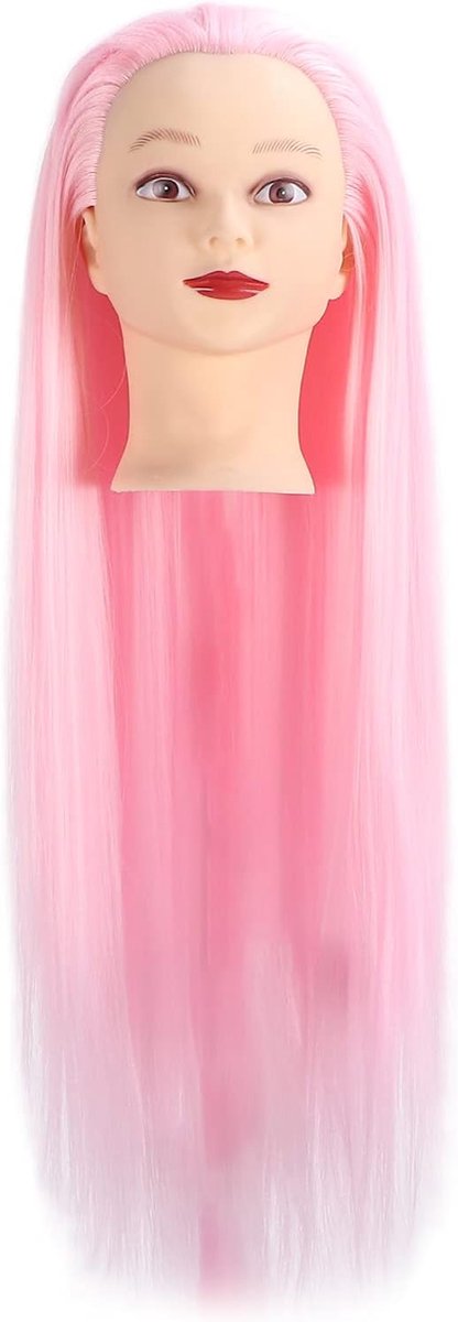 pink hair mannequin head, human hair cosmetology mannequin head, doll head for hair styling practice training - ShopVlot